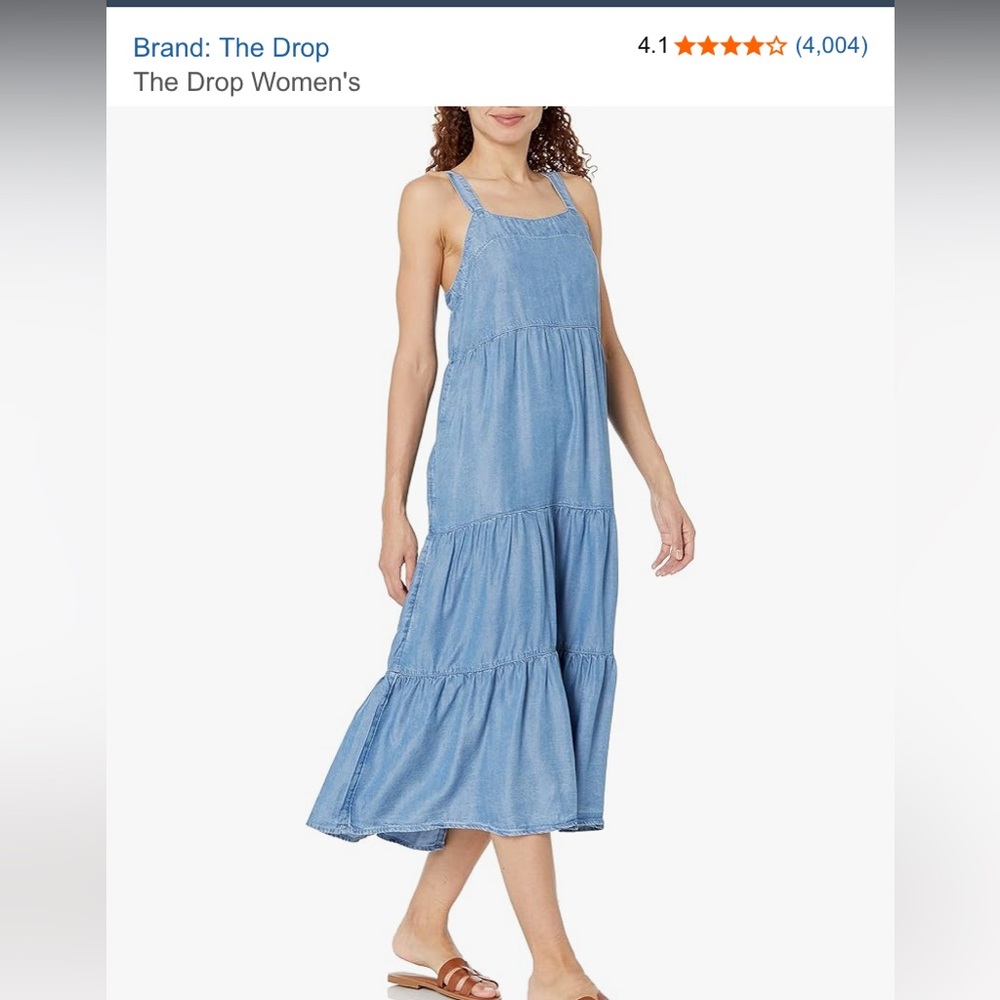 The Drop Women’s Chambray Blue Midi Tiered Sundress-Medium
